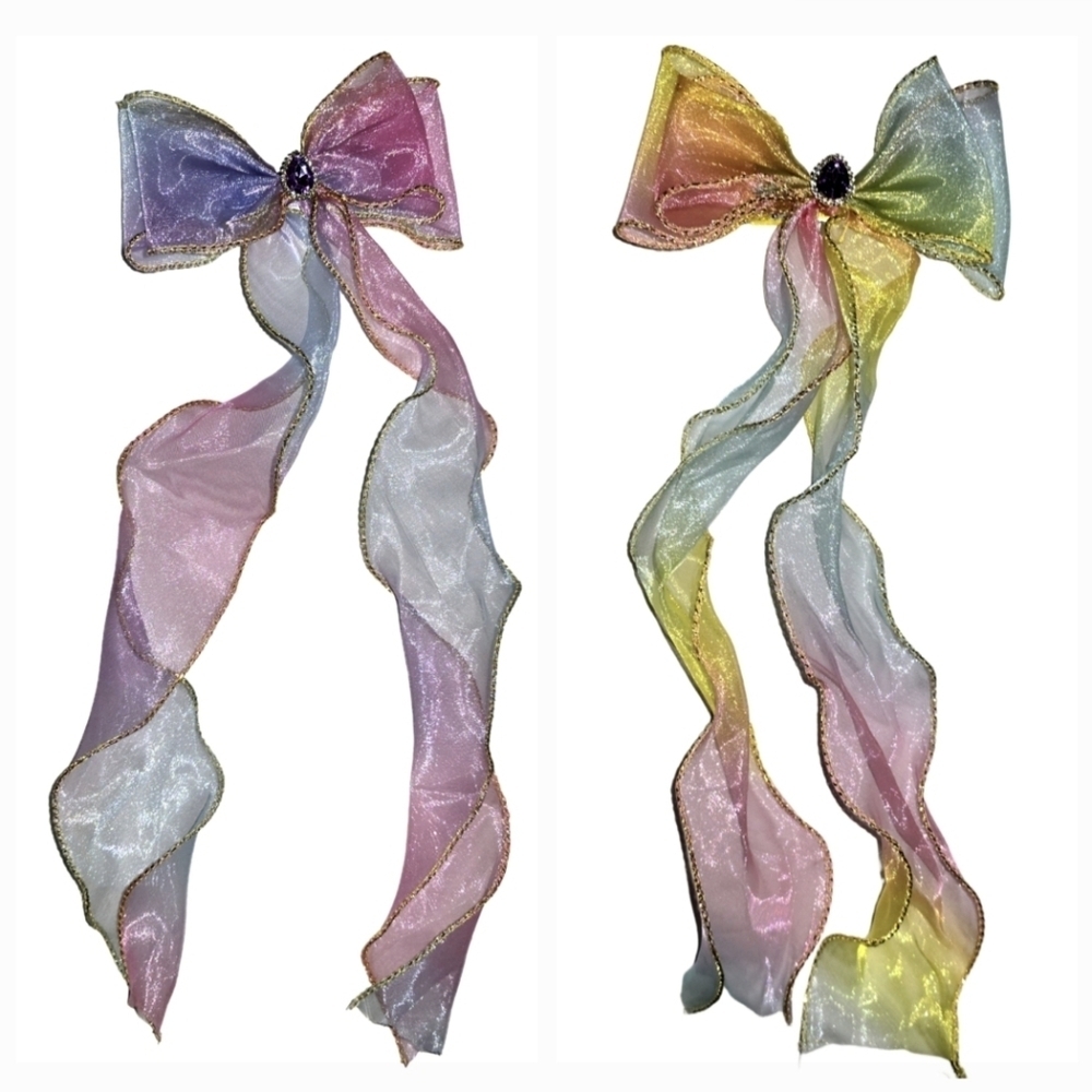 Chiffon Rainbow Ribbon Hair bow - 2 To Choose From (Alligator Clip)